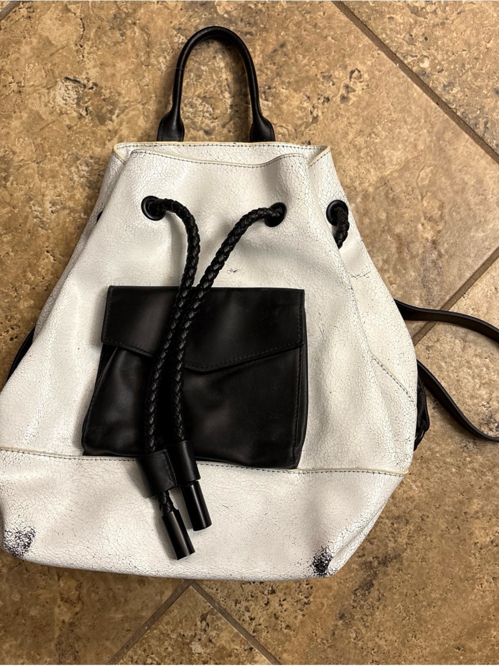 Y2K L.A.M.B. White and Black Leather Drawstring Backpack